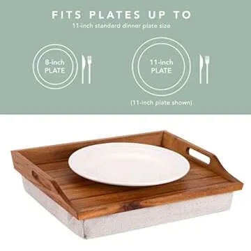 ROSSIE HOME Acacia Wood Bed Tray Lap Desk with Detachable Cushion, Serving Tray - Natural - Fits up to 15.6 Inch Laptops - Style No. 76106