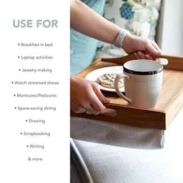 ROSSIE HOME Acacia Wood Bed Tray Lap Desk with Detachable Cushion, Serving Tray - Natural - Fits up to 15.6 Inch Laptops - Style No. 76106