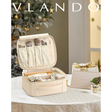 Vlando Travel Makeup Bag Organizer with Dividers - Perfect Gift