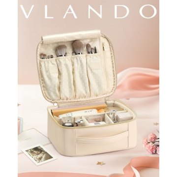 Vlando Travel Makeup Bag Organizer with Dividers - Perfect Gift
