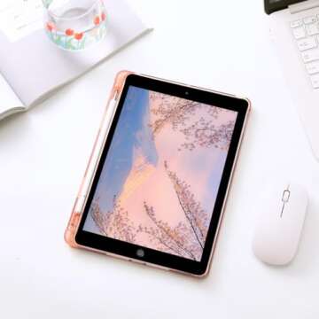 Cute Cherry Printed iPad Case with Pencil Holder