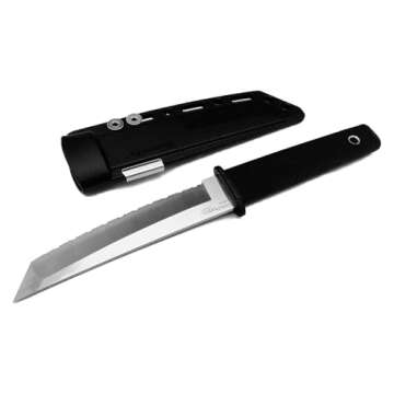 Cold Steel Kobun Serrated 5.5" Japanese AUS8A Stainless Steel American Tanto Shape Fixed Blade Tactical Hunting Knife, Ergonomic Kray-Ex Handle, Secure-Ex Sheath