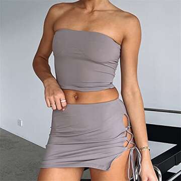 Stylish Women's Sexy 2 Piece Summer Outfits Y2k Aesthetic Print Crop Top Mini Skirt Set