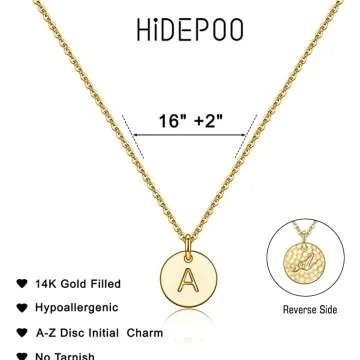 Engraved Gold Disc Initial Necklace for Women