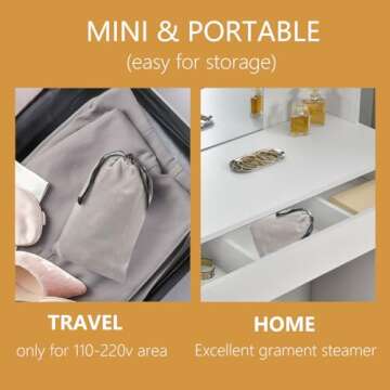 Travel garment Steamer Iron for Clothes: Mini Portable handheld clothes steamers Travel Size Small Steam Iron Hand Held clothing fabric plancha a de vapor para ropa portatil travel gift essentials