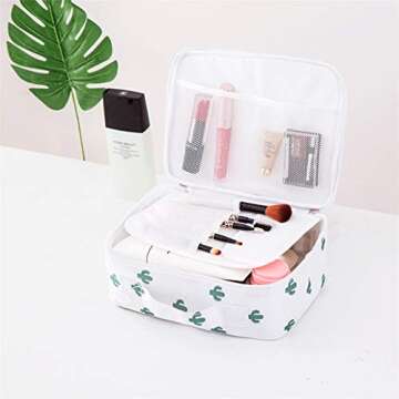Eroute66 Little rock Flamingo Print Makeup Brushes Holder Bag Pouch Portable Gift for Girls, White Cactus