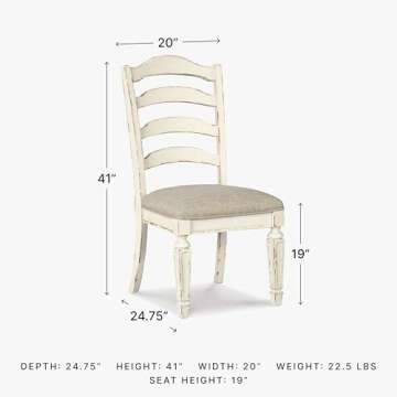 Signature Design by Ashley Realyn Dining Room Upholstered Chair 2 Count, Antique White