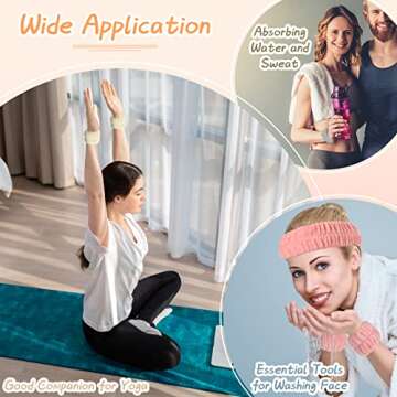 Chuangdi 9 Pcs Reusable Spa Headband Wrist Washband Face Wash Set Include 3 Microfiber Headband 6 Wrist Washband for Women Avoid Liquid from Spilling Down Arms(Hot Pink, Beige, Coffee)