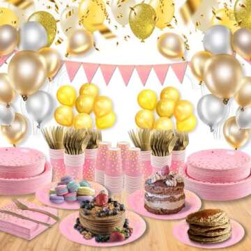 Pink Gold Party Supplies 150PCS for 25 Guests