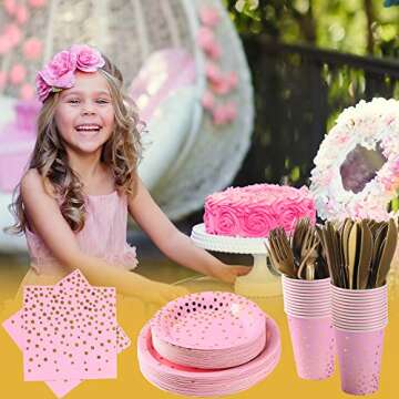 Pink Gold Party Supplies 150PCS for 25 Guests