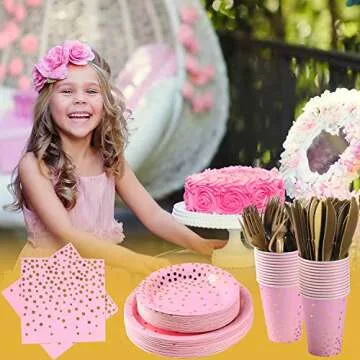 Pink Gold Party Supplies 150PCS for 25 Guests