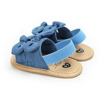 Summer Infant Baby Girls Sandals Striped Bowknot Soft Rubber Sole First Walker Shoes