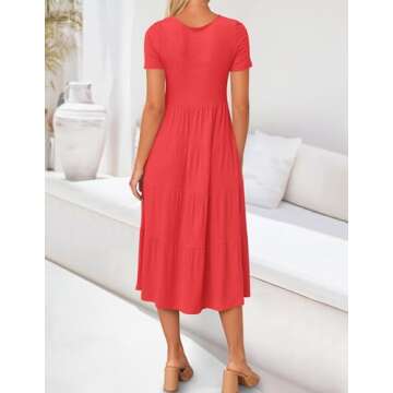 ZESICA Women's Summer Casual T Shirt Dress Short Sleeve Scoop Neck Flowy Tiered Beach Midi Dresses with Pockets,Watermelon,Large