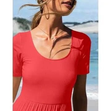 ZESICA Women's Summer Casual T Shirt Dress Short Sleeve Scoop Neck Flowy Tiered Beach Midi Dresses with Pockets,Watermelon,Large