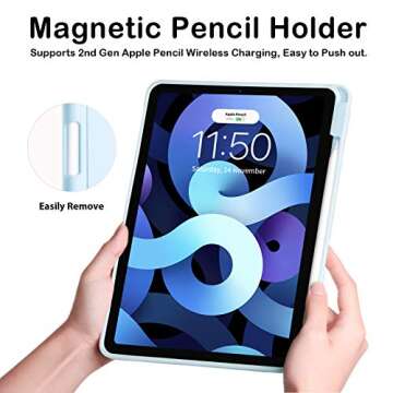 SIWENGDE Case for iPad Pro 11 Inch 4th/3rd/2nd Generation 2022/2021/2020 with Pencil Holder [Support iPad 2nd Pencil Charging] Slim Trifold Stand Smart Protective Cover, Auto Wake/Sleep(Light Blue)