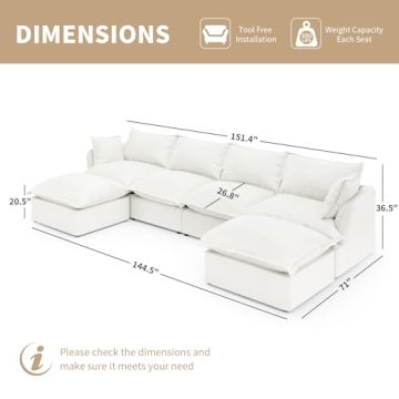 Gtilzria Modular Cloud Sectional Sofa - Cozy U-Shaped Couch