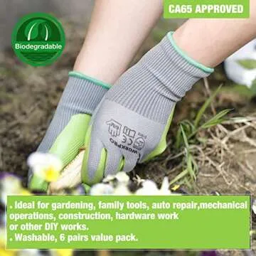 WORKPRO Garden Gloves - Eco-Friendly & Durable 6 Pairs