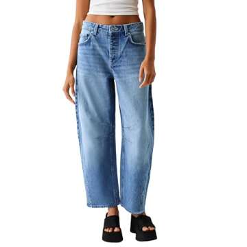 Allimy Women's Jeans High Waisted Mid Rise Baggy Loose Fit Ankle Barrel Leg Y2K Boyfriend Horseshoe Cropped Wide Leg Jeans for Women Trendy 2025 Denim Capri Pants Women Navy Blue Size 10