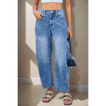 Allimy Women's Jeans High Waisted Mid Rise Baggy Loose Fit Ankle Barrel Leg Y2K Boyfriend Horseshoe Cropped Wide Leg Jeans for Women Trendy 2025 Denim Capri Pants Women Navy Blue Size 10