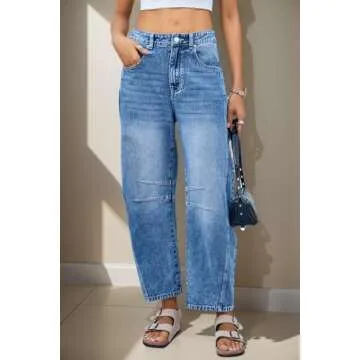 Allimy Women's Jeans High Waisted Mid Rise Baggy Loose Fit Ankle Barrel Leg Y2K Boyfriend Horseshoe Cropped Wide Leg Jeans for Women Trendy 2025 Denim Capri Pants Women Navy Blue Size 10