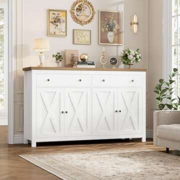 FOTOSOK Sideboard Buffet Cabinet with Storage, 55" Large Kitchen Storage Cabinet with 2 Drawers and ...
