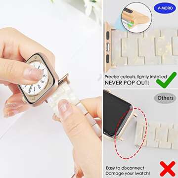 V-MORO Resin Band Compatible with Series 7/8/9/10 Apple Watch Bands 41mm/40mm/38mm/42mm Fashion Strap for iWatch Series 6/5/4/3/2/1/SE Lightweight Bracelet Wristband Replacement Women(Aurora White)