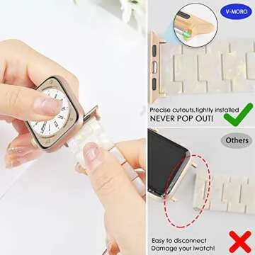 V-MORO Resin Band Compatible with Series 7/8/9/10 Apple Watch Bands 41mm/40mm/38mm/42mm Fashion Strap for iWatch Series 6/5/4/3/2/1/SE Lightweight Bracelet Wristband Replacement Women(Aurora White)
