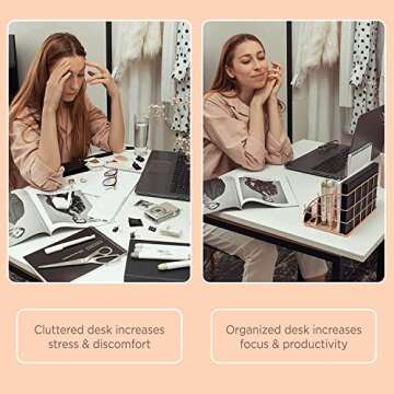 Rose Gold Desk Accessories for Women Office Decor, All in 1 Organizer 6C, File, Pen, Stationery, Rose Gold Office Supplies and Accessories, Cute Rose Gold Desk Organizer,Gold office supplies for women