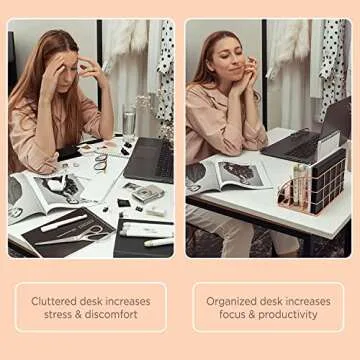 Rose Gold Desk Accessories for Women Office Decor, All in 1 Organizer 6C, File, Pen, Stationery, Rose Gold Office Supplies and Accessories, Cute Rose Gold Desk Organizer,Gold office supplies for women