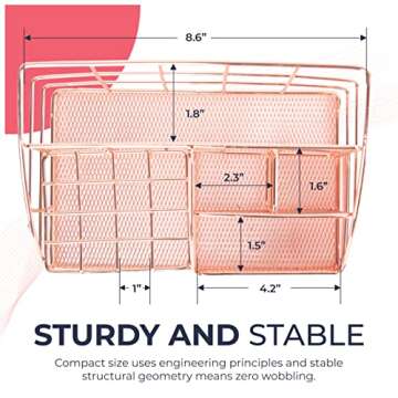 Rose Gold Desk Accessories for Women Office Decor, All in 1 Organizer 6C, File, Pen, Stationery, Rose Gold Office Supplies and Accessories, Cute Rose Gold Desk Organizer,Gold office supplies for women