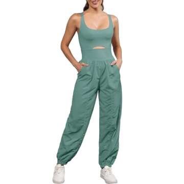 ReachMe Womens Workout Romper Running Onesie Gym Exercise Jumpsuits One Piece Climb Outfits Hiking Pants with Pockets(Dark Sage,S)