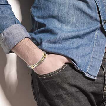 COOLSTEELANDBEYOND Men Women Stainless Steel Twisted Cable Adjustable Cuff Bangle Bracelet Gold Silv...