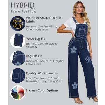Hybrid & Company Women’s Stretch Denim Overalls - Comfort & Style in DARKWASH 2X