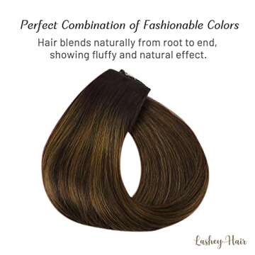 Wire Hair Extensions, 14 inch 75g Dark Brown with Light Brown Invisible Wire Fish Line Hair Extensions Straight Lashey Real Human Hair Extensions for women Remy Human Wire Hair Extensions