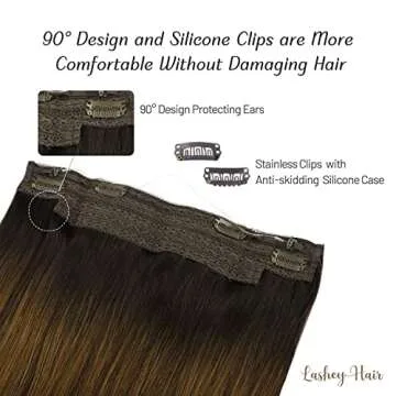 Wire Hair Extensions, 14 inch 75g Dark Brown with Light Brown Invisible Wire Fish Line Hair Extensions Straight Lashey Real Human Hair Extensions for women Remy Human Wire Hair Extensions