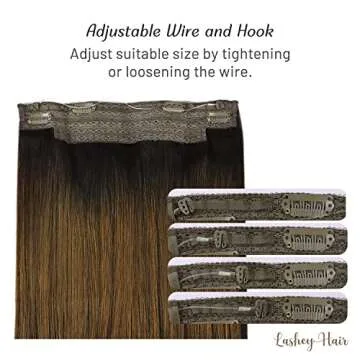 Wire Hair Extensions, 14 inch 75g Dark Brown with Light Brown Invisible Wire Fish Line Hair Extensions Straight Lashey Real Human Hair Extensions for women Remy Human Wire Hair Extensions