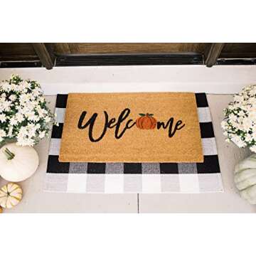 THEODORE MAGNUS Natural Coir Doormat with Non-Slip Backing - 17 x 30 - Outdoor / Indoor - Natural - Welcome Pumpkin - COIR-1730-15-208