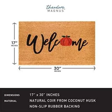 THEODORE MAGNUS Natural Coir Doormat with Non-Slip Backing - 17 x 30 - Outdoor / Indoor - Natural - Welcome Pumpkin - COIR-1730-15-208
