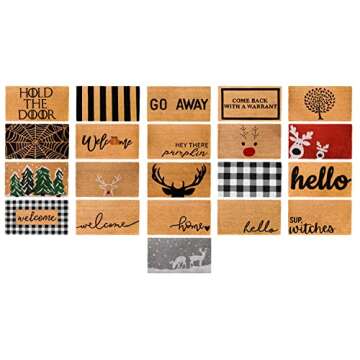 THEODORE MAGNUS Natural Coir Doormat with Non-Slip Backing - 17 x 30 - Outdoor / Indoor - Natural - Welcome Pumpkin - COIR-1730-15-208