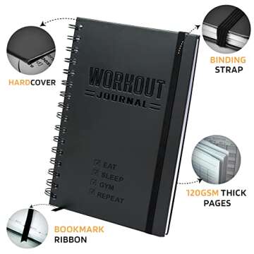 Hardcover Fitness Journal Workout Planner for Men & Women - A5(5.7" x 8.3") Sturdy Workout Log Book ...