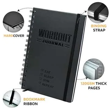 Hardcover Fitness Journal Workout Planner for Men & Women - A5(5.7" x 8.3") Sturdy Workout Log Book ...
