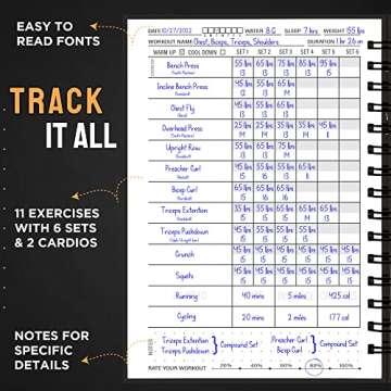 Hardcover Fitness Journal Workout Planner for Men & Women - A5(5.7" x 8.3") Sturdy Workout Log Book to Track Gym & Home Workouts
