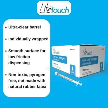 Litetouch 1ml Luer Lock Syringe, Sterile, Individually Sealed - 100 Syringes per Box (no Needle)