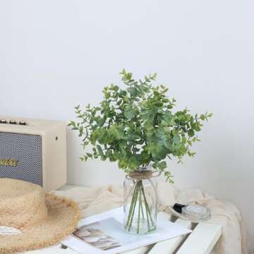 Zheart Artificial Eucalyptus Stems in Glass Vase - 14"