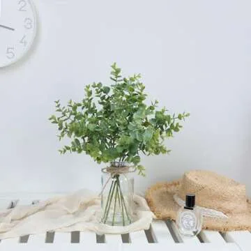 Zheart Artificial Eucalyptus Stems in Glass Vase - 14"