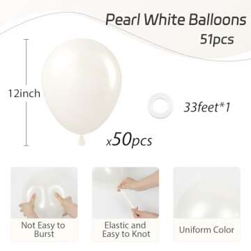 Pearl White Balloons 12 inch, White Latex Balloons 50pcs Party Balloons for Wedding Engagement Bridal Baby Shower Birthday Party Decorations