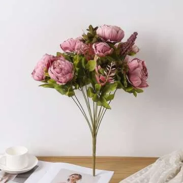 Duovlo Vintage Artificial Peony Flowers for Home & Weddings