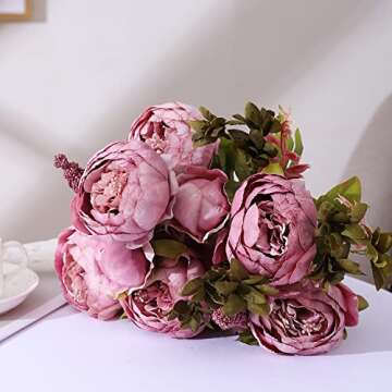 Duovlo Vintage Artificial Peony Flowers for Home & Weddings