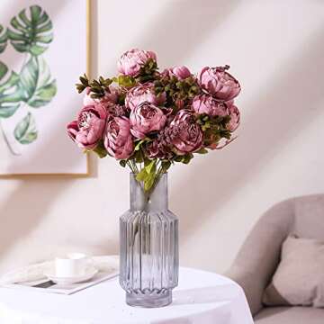 Duovlo Vintage Artificial Peony Flowers for Home & Weddings