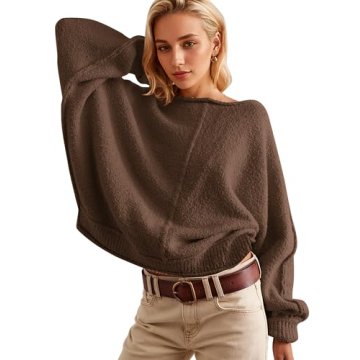 ACCPUR Women Oversized Fuzzy Knit Sweater Tops Scoop Neck Long Sleeve Loose Pullover Sweater Trendy ...